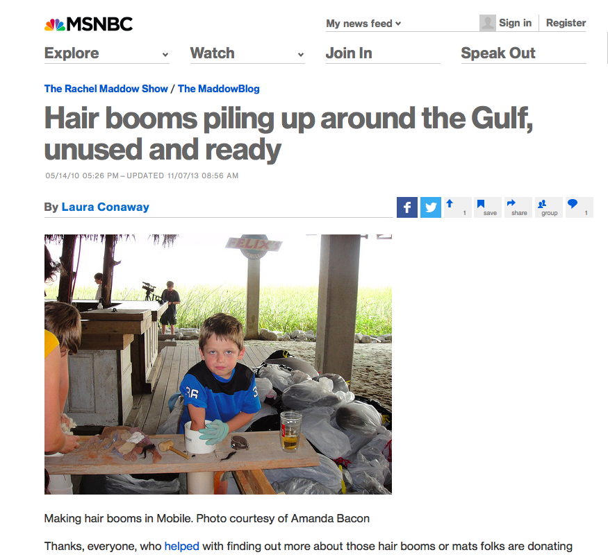 MSNBC – Hair booms piling up around the Gulf, unused and ready