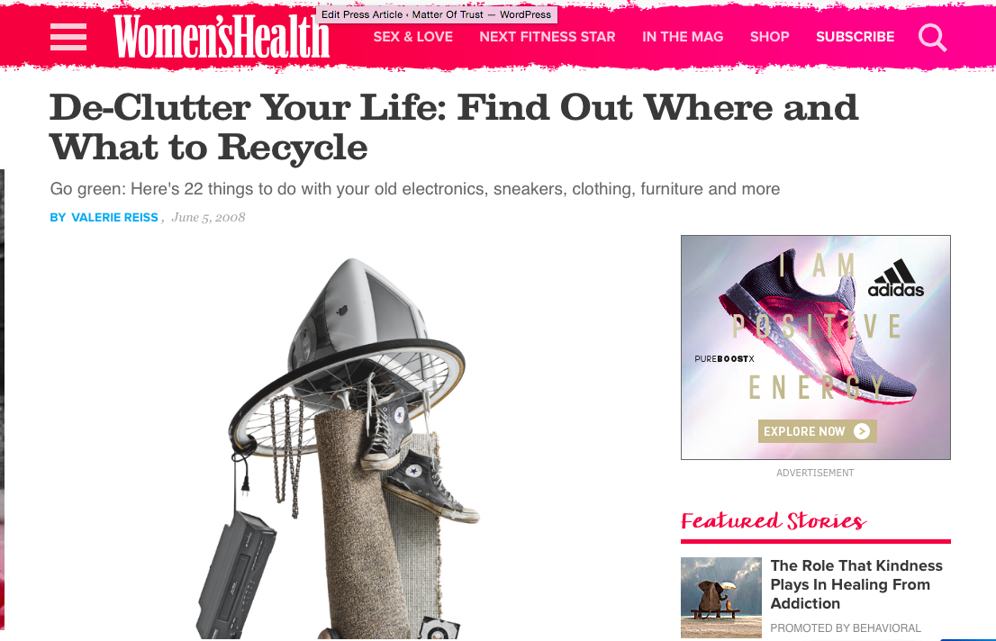 Women’s Health – De-Clutter Your Life: Find Out Where and What to Recycle