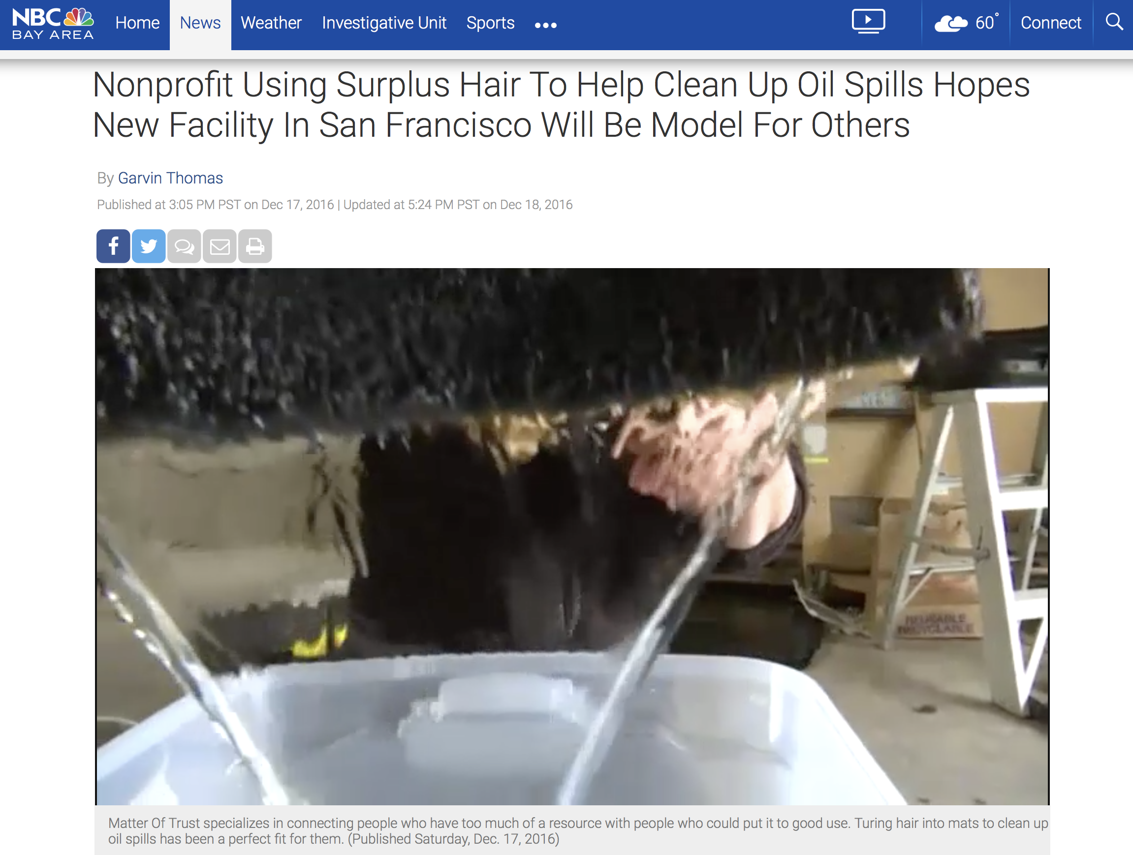 NBC BAY AREA – Nonprofit Using Surplus Hair To Help Clean Up Oil Spills Hopes New Facility In San Francisco Will Be Model For Others